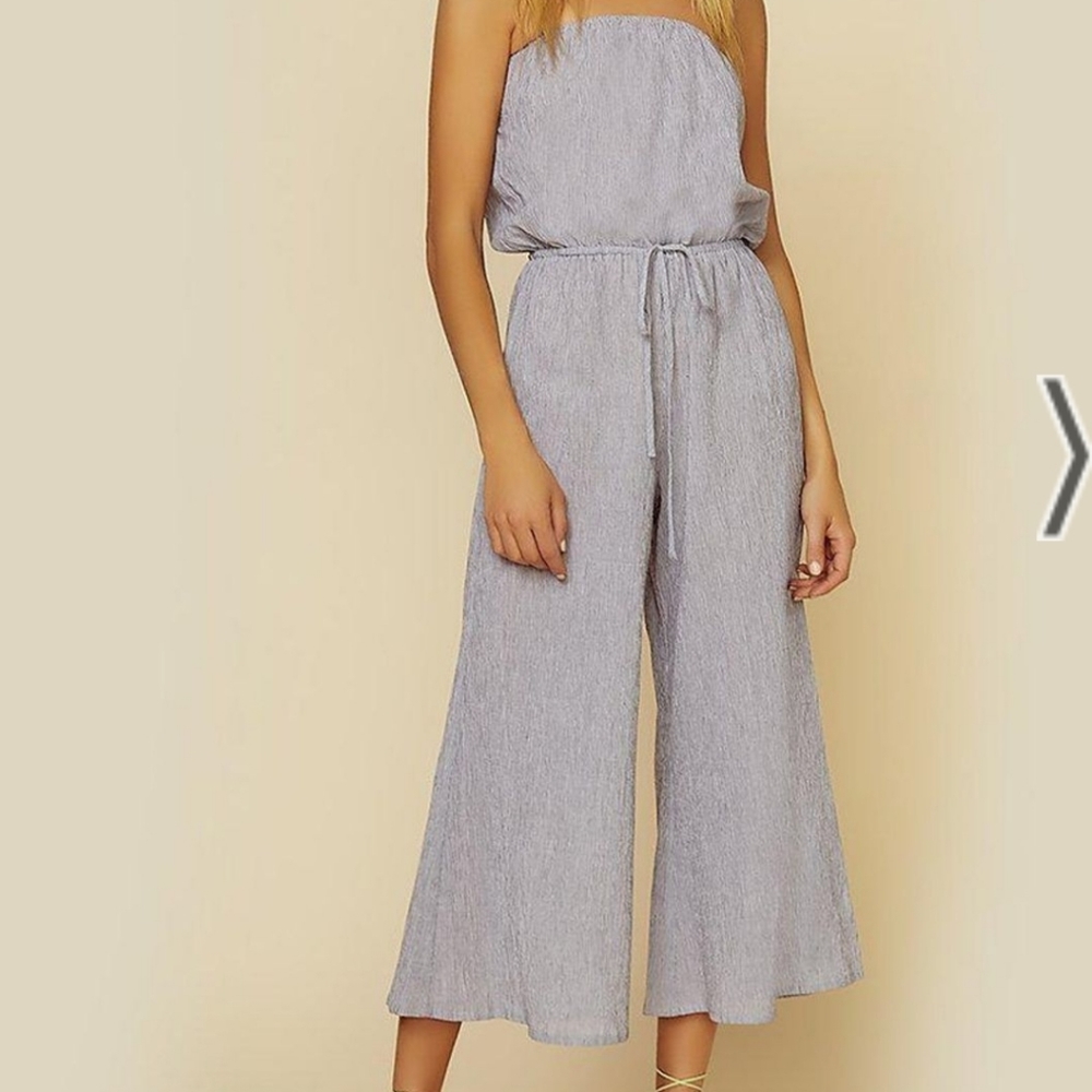 Blue Life Bell Jumpsuit in Mini Grey Stripes S